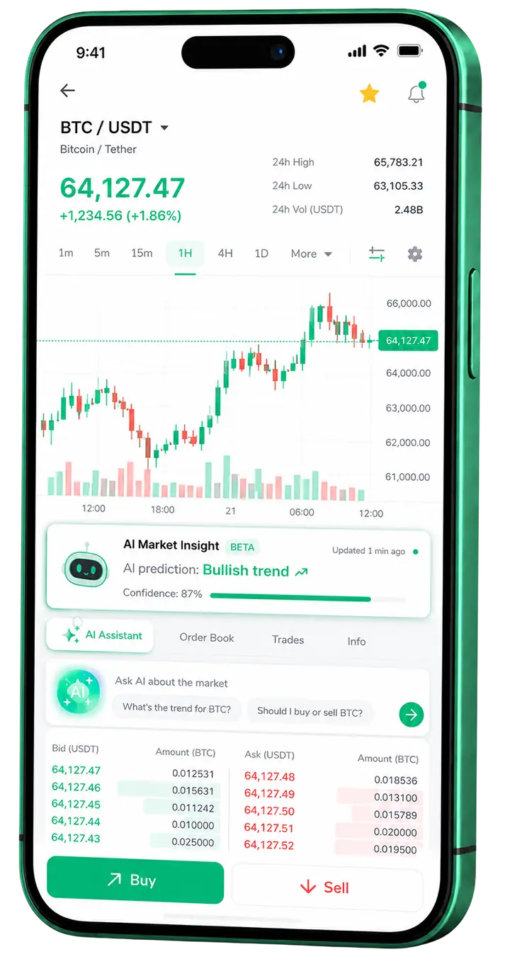 Muelle Capitaje — app móvil Pantalla móvil de trading en Muelle Capitaje